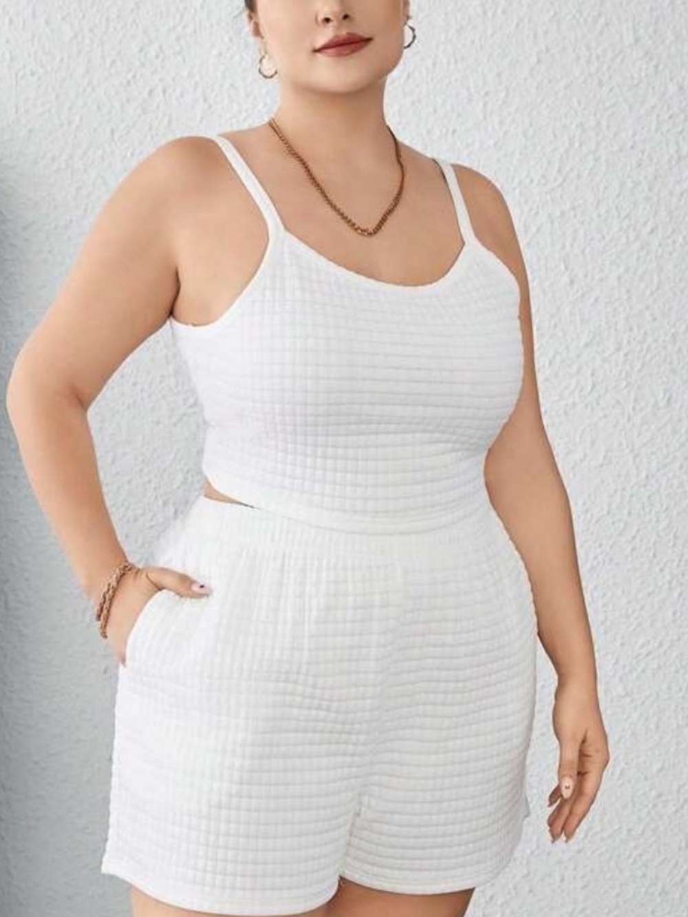 White Textured Two-Piece Tank & Shorts Set